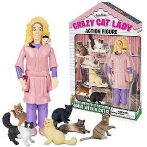 New MIB Archie McPhee Crazy Cat Lady Ladies w/ 6 Cats Kittens Action Figure